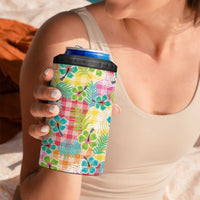 Hawaiian Palaka 4 in 1 Can Cooler Tumbler Hibiscus Palm Leaf Pattern - Polynesian Pride