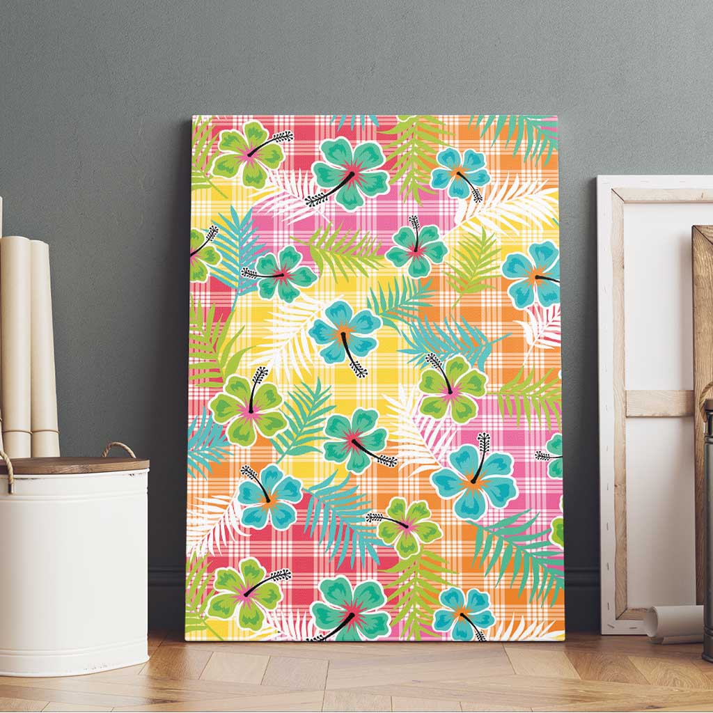 Hawaiian Palaka Canvas Wall Art Hibiscus Palm Leaf Pattern - Polynesian Pride