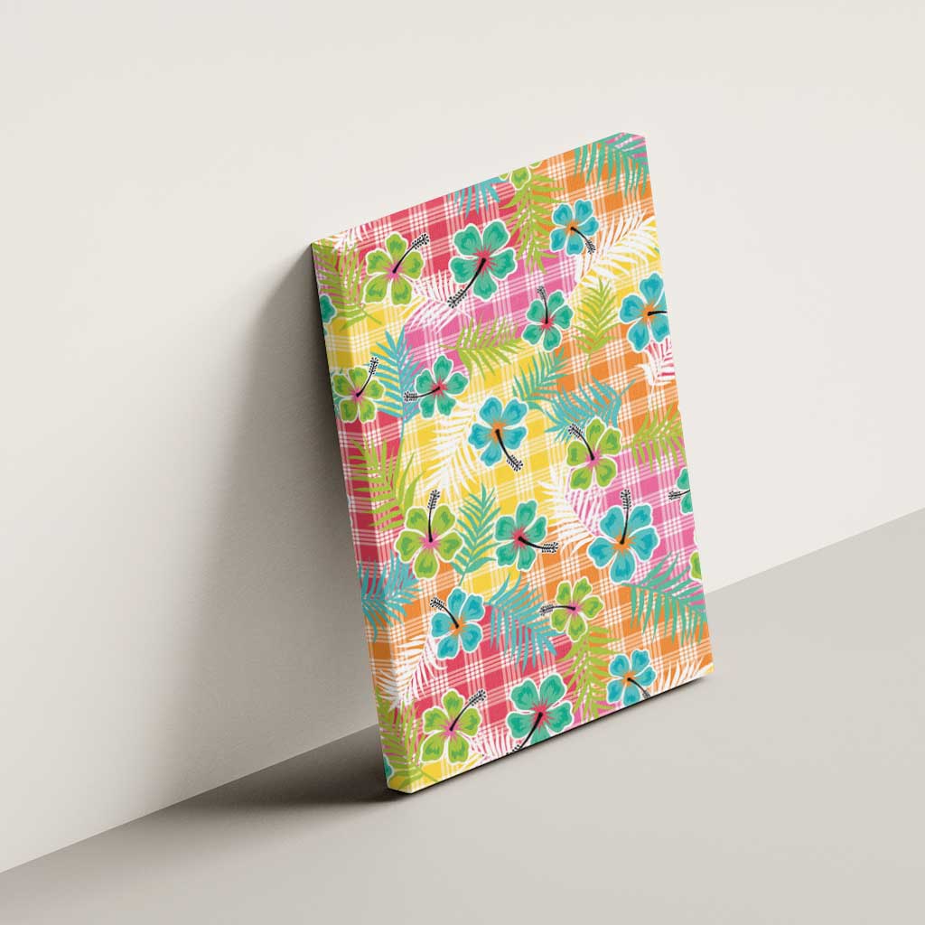Hawaiian Palaka Canvas Wall Art Hibiscus Palm Leaf Pattern - Polynesian Pride