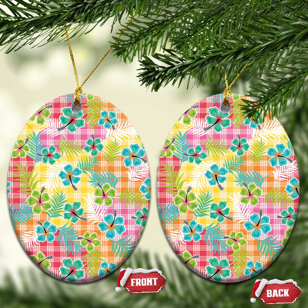 Hawaiian Palaka Ceramic Ornament Hibiscus Palm Leaf Pattern - Polynesian Pride