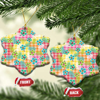 Hawaiian Palaka Ceramic Ornament Hibiscus Palm Leaf Pattern - Polynesian Pride