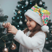 Hawaiian Palaka Christmas Santa Hat Hibiscus Palm Leaf Pattern - Polynesian Pride