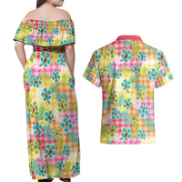 Hawaiian Palaka Couples Matching Off Shoulder Maxi Dress and Hawaiian Shirt Hibiscus Palm Leaf Pattern - Polynesian Pride
