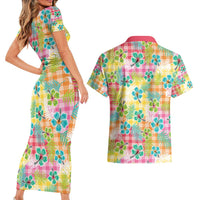 Hawaiian Palaka Couples Matching Short Sleeve Bodycon Dress and Hawaiian Shirt Hibiscus Palm Leaf Pattern - Polynesian Pride
