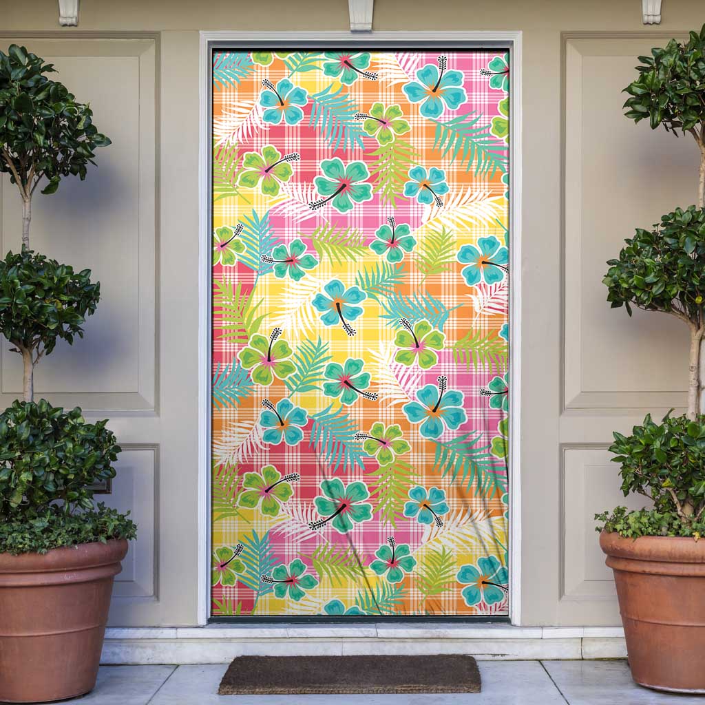 Hawaiian Palaka Door Cover Hibiscus Palm Leaf Pattern - Polynesian Pride