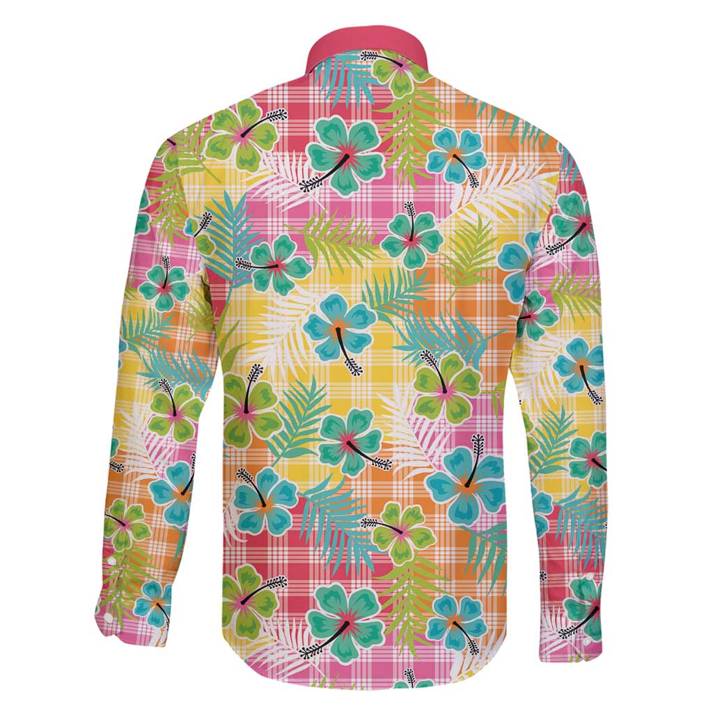 Hawaiian Palaka Family Matching Long Sleeve Bodycon Dress and Hawaiian Shirt Hibiscus Palm Leaf Pattern - Polynesian Pride