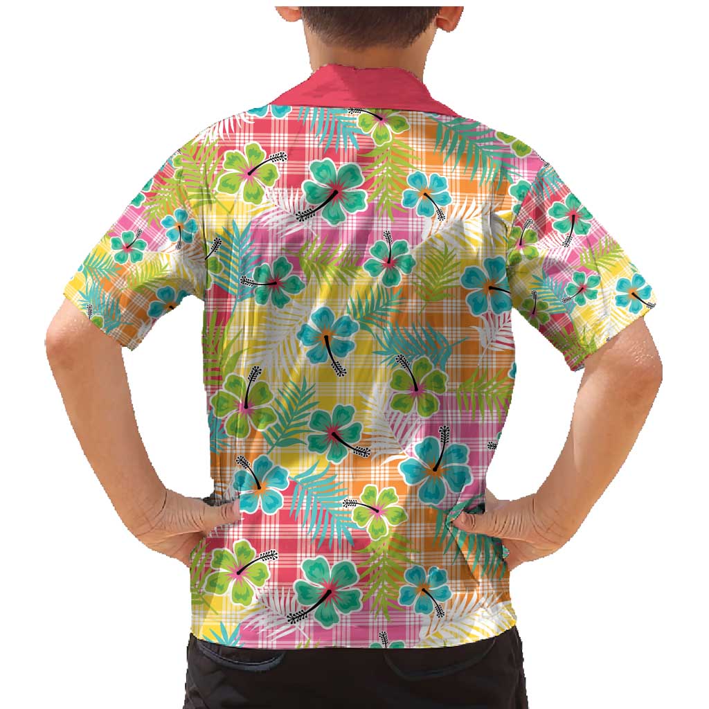 Hawaiian Palaka Family Matching Mermaid Dress and Hawaiian Shirt Hibiscus Palm Leaf Pattern - Polynesian Pride