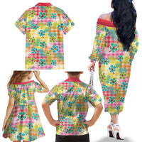 Hawaiian Palaka Family Matching Off The Shoulder Long Sleeve Dress and Hawaiian Shirt Hibiscus Palm Leaf Pattern - Polynesian Pride