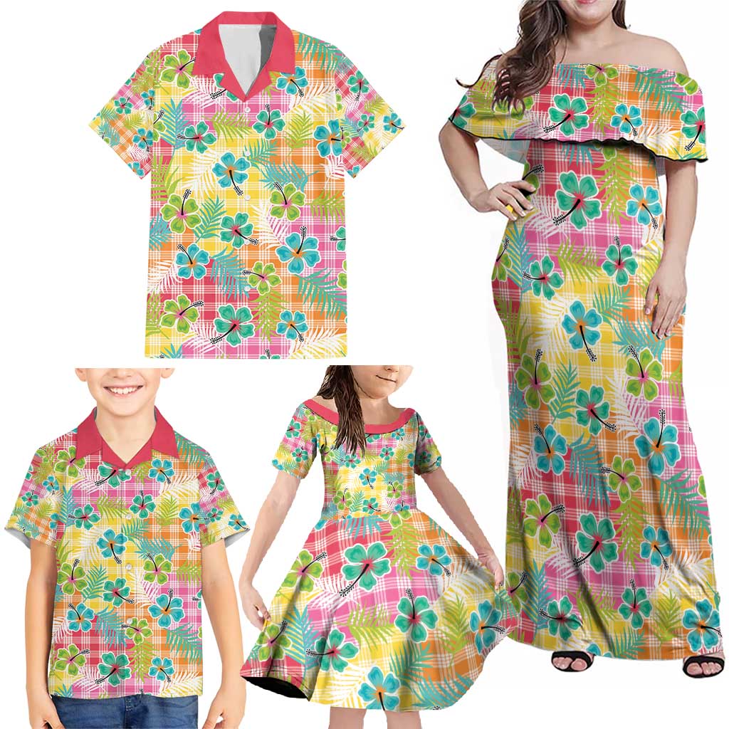 Hawaiian Palaka Family Matching Off Shoulder Maxi Dress and Hawaiian Shirt Hibiscus Palm Leaf Pattern - Polynesian Pride