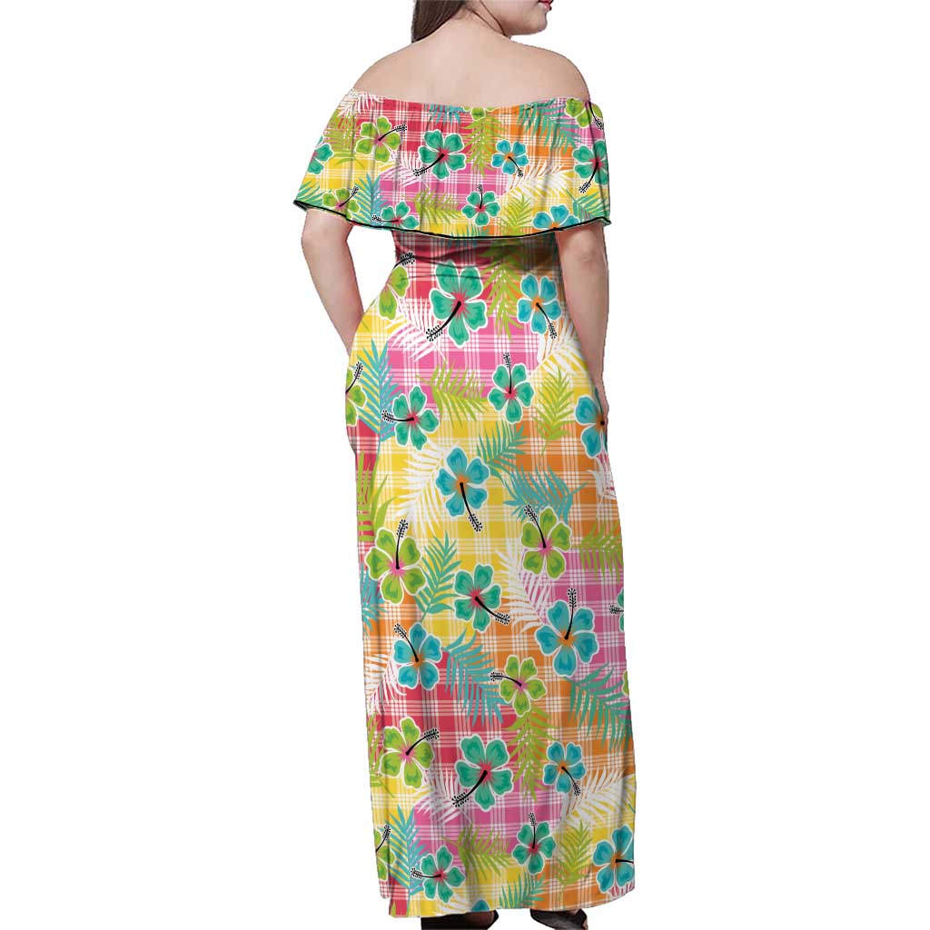 Hawaiian Palaka Family Matching Off Shoulder Maxi Dress and Hawaiian Shirt Hibiscus Palm Leaf Pattern - Polynesian Pride