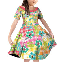 Hawaiian Palaka Family Matching Off Shoulder Short Dress and Hawaiian Shirt Hibiscus Palm Leaf Pattern - Polynesian Pride