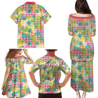 Hawaiian Palaka Family Matching Puletasi and Hawaiian Shirt Hibiscus Palm Leaf Pattern - Polynesian Pride