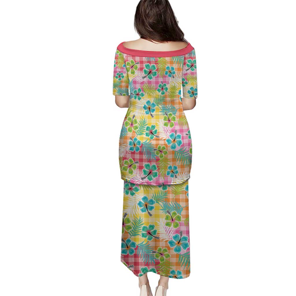 Hawaiian Palaka Family Matching Puletasi and Hawaiian Shirt Hibiscus Palm Leaf Pattern - Polynesian Pride