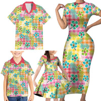 Hawaiian Palaka Family Matching Short Sleeve Bodycon Dress and Hawaiian Shirt Hibiscus Palm Leaf Pattern - Polynesian Pride