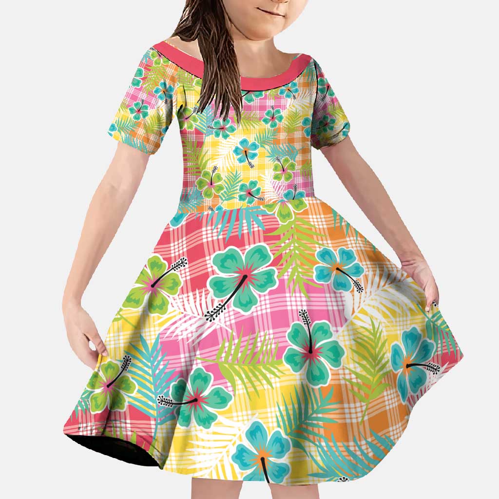 Hawaiian Palaka Family Matching Tank Maxi Dress and Hawaiian Shirt Hibiscus Palm Leaf Pattern - Polynesian Pride