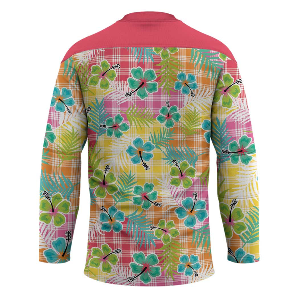 Hawaiian Palaka Hockey Jersey Hibiscus Palm Leaf Pattern - Polynesian Pride
