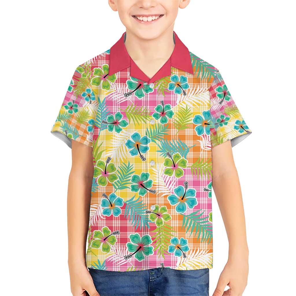 Hawaiian Palaka Kid Hawaiian Shirt Hibiscus Palm Leaf Pattern LT9 Kid Yellow - Polynesian Pride