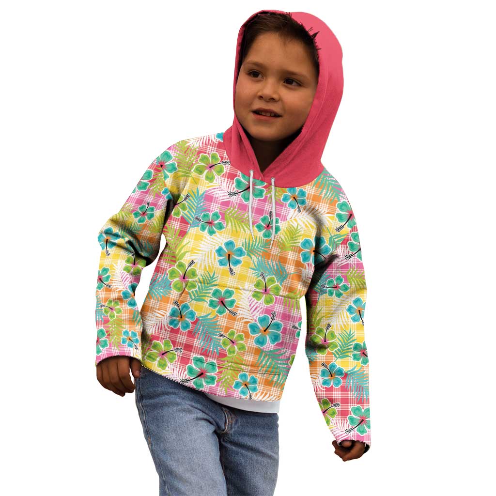 Hawaiian Palaka Kid Hoodie Hibiscus Palm Leaf Pattern - Polynesian Pride