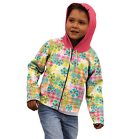 Hawaiian Palaka Kid Hoodie Hibiscus Palm Leaf Pattern - Polynesian Pride