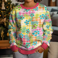 Hawaiian Palaka Kid Ugly Christmas Sweater Hibiscus Palm Leaf Pattern - Polynesian Pride