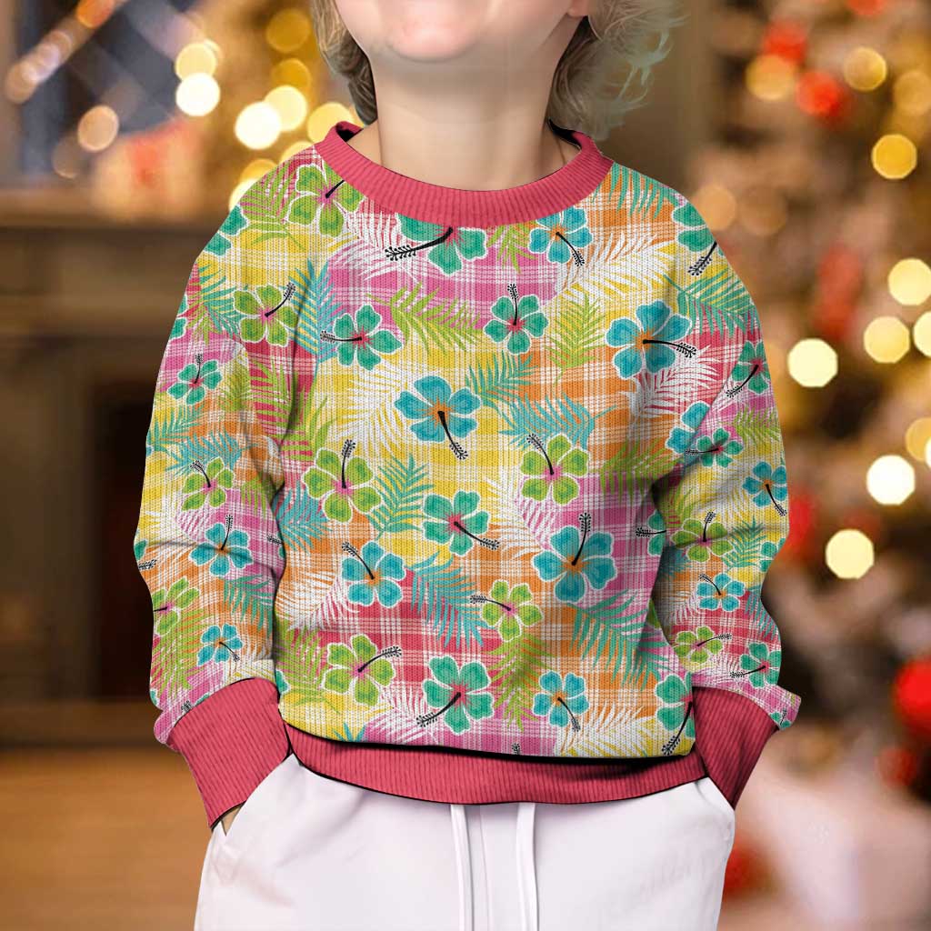 Hawaiian Palaka Kid Ugly Christmas Sweater Hibiscus Palm Leaf Pattern - Polynesian Pride