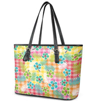 Hawaiian Palaka Leather Tote Bag Hibiscus Palm Leaf Pattern - Polynesian Pride