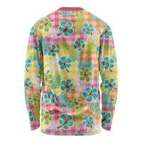 Hawaiian Palaka Long Sleeve Shirt Hibiscus Palm Leaf Pattern LT9 - Polynesian Pride