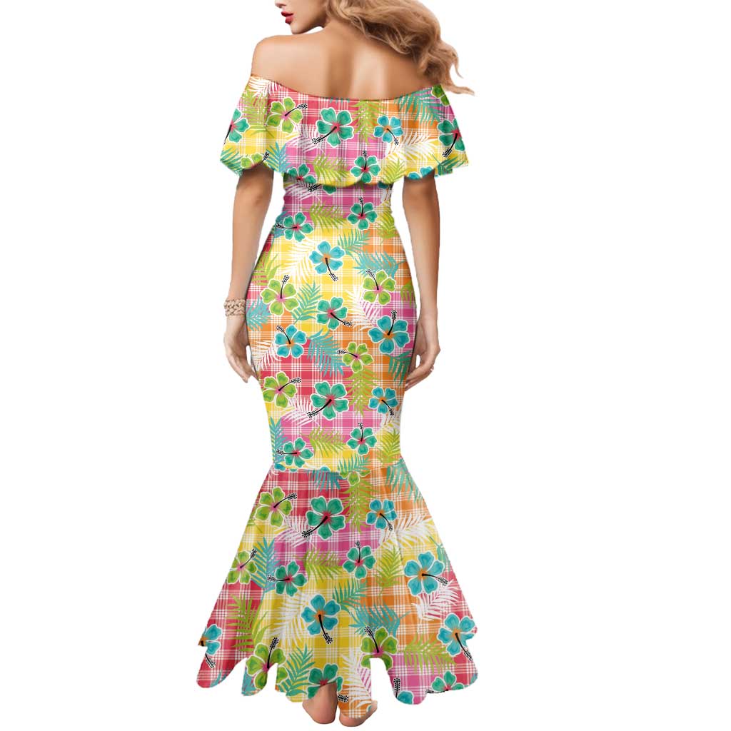 Hawaiian Palaka Mermaid Dress Hibiscus Palm Leaf Pattern - Polynesian Pride