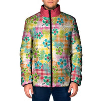 Hawaiian Palaka Padded Jacket Hibiscus Palm Leaf Pattern - Polynesian Pride