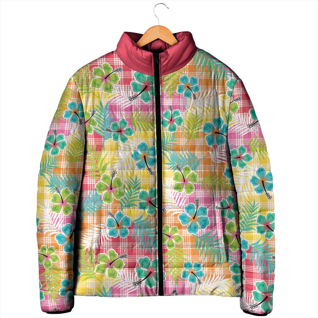 Hawaiian Palaka Padded Jacket Hibiscus Palm Leaf Pattern - Polynesian Pride