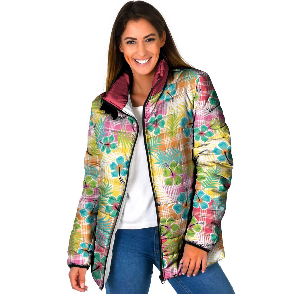 Hawaiian Palaka Padded Jacket Hibiscus Palm Leaf Pattern - Polynesian Pride