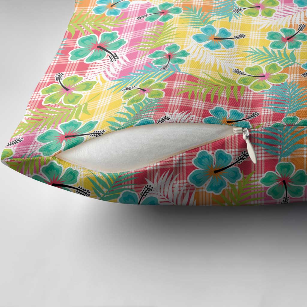 Hawaiian Palaka Pillow Cover Hibiscus Palm Leaf Pattern - Polynesian Pride