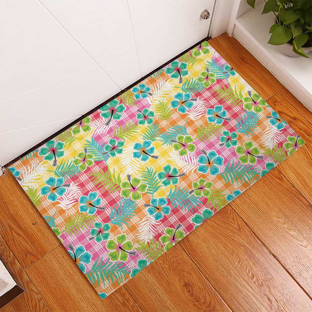 Hawaiian Palaka Rubber Doormat Hibiscus Palm Leaf Pattern LT9 - Polynesian Pride