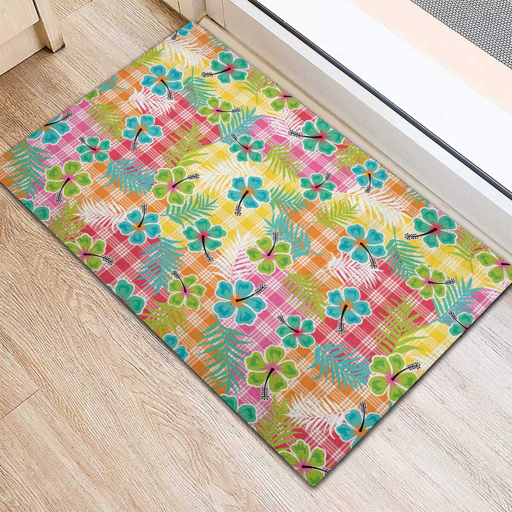 Hawaiian Palaka Rubber Doormat Hibiscus Palm Leaf Pattern LT9 - Polynesian Pride