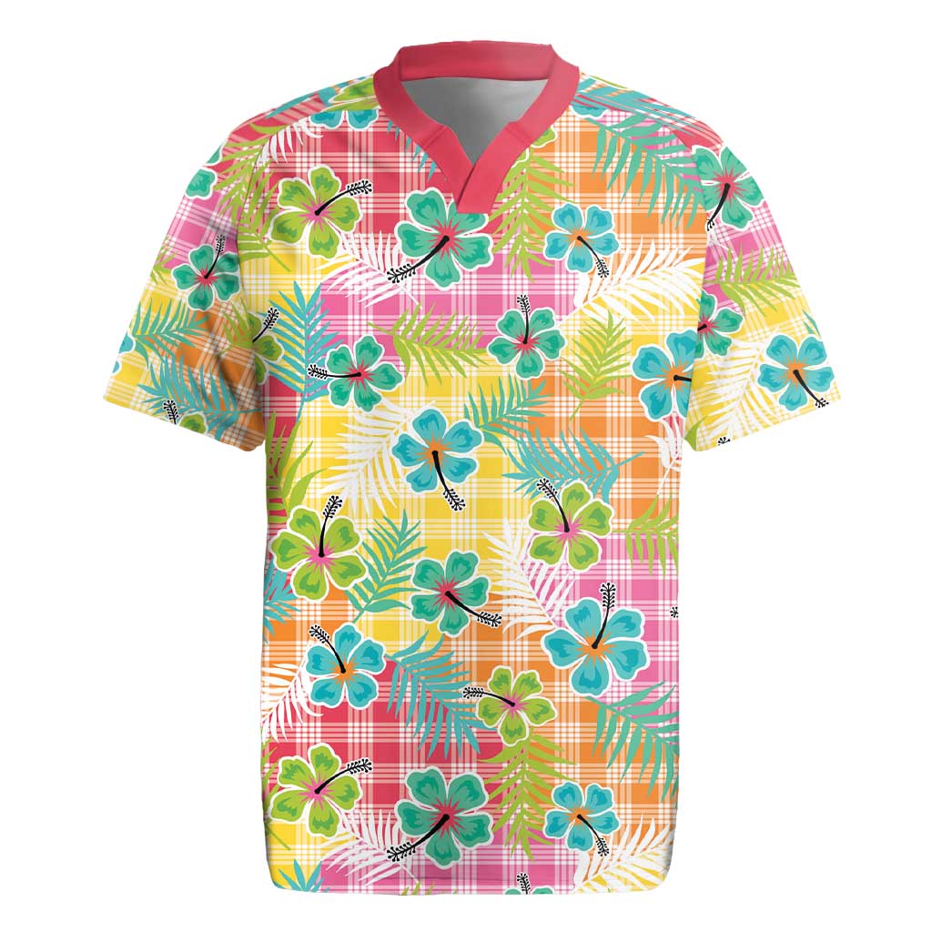 Hawaiian Palaka Rugby Jersey Hibiscus Palm Leaf Pattern - Polynesian Pride