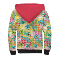 Hawaiian Palaka Sherpa Hoodie Hibiscus Palm Leaf Pattern - Polynesian Pride