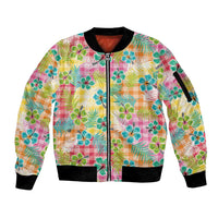 Hawaiian Palaka Sleeve Zip Bomber Jacket Hibiscus Palm Leaf Pattern LT9 Unisex Yellow - Polynesian Pride