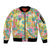 Hawaiian Palaka Sleeve Zip Bomber Jacket Hibiscus Palm Leaf Pattern - Polynesian Pride