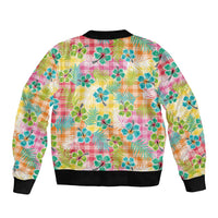 Hawaiian Palaka Sleeve Zip Bomber Jacket Hibiscus Palm Leaf Pattern LT9 - Polynesian Pride
