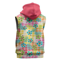 Hawaiian Palaka Sleeveless Hoodie Hibiscus Palm Leaf Pattern LT9 - Polynesian Pride