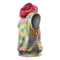 Hawaiian Palaka Sleeveless Hoodie Hibiscus Palm Leaf Pattern LT9 - Polynesian Pride