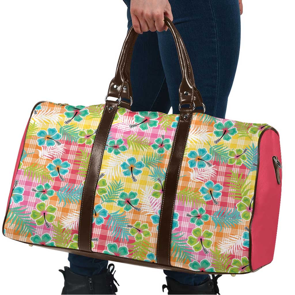Hawaiian Palaka Travel Bag Hibiscus Palm Leaf Pattern - Polynesian Pride
