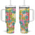 Hawaiian Palaka Tumbler With Handle Hibiscus Palm Leaf Pattern - Polynesian Pride