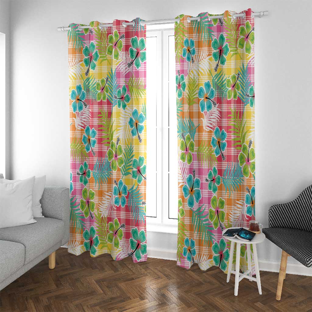 Hawaiian Palaka Window Curtain Hibiscus Palm Leaf Pattern - Polynesian Pride