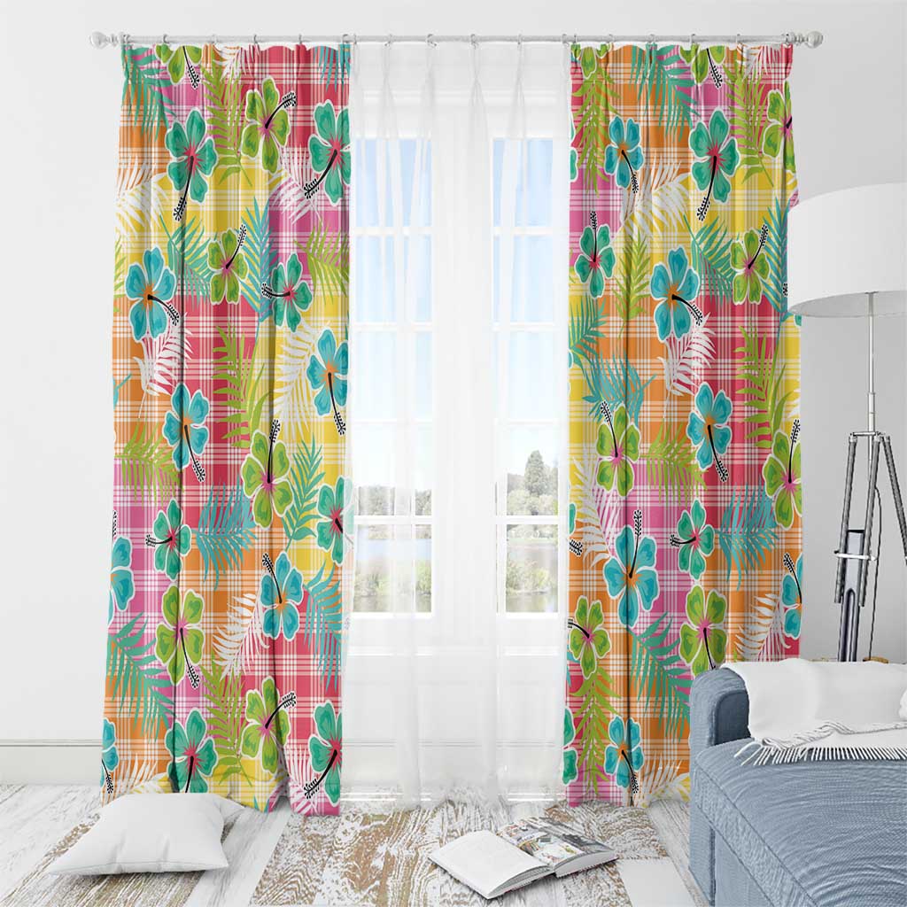 Hawaiian Palaka Window Curtain Hibiscus Palm Leaf Pattern - Polynesian Pride