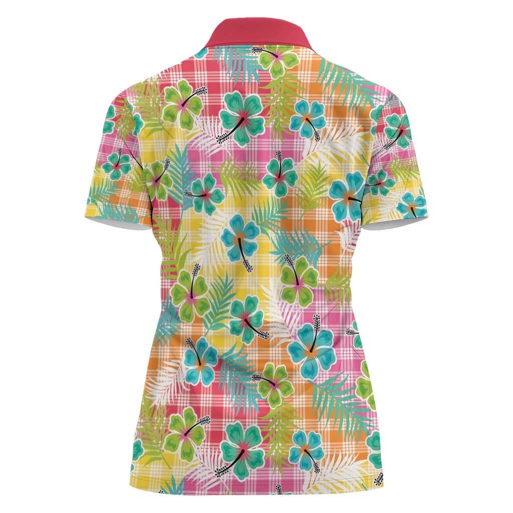 Hawaiian Palaka Women Polo Shirt Hibiscus Palm Leaf Pattern - Polynesian Pride