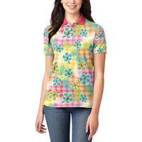 Hawaiian Palaka Women Polo Shirt Hibiscus Palm Leaf Pattern - Polynesian Pride