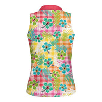 Hawaiian Palaka Women Sleeveless Polo Shirt Hibiscus Palm Leaf Pattern - Polynesian Pride