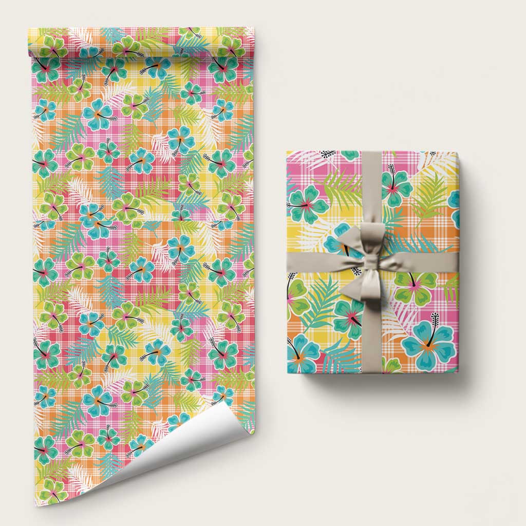 Hawaiian Palaka Wrapping Paper Hibiscus Palm Leaf Pattern LT9 58" × 23" Yellow - Polynesian Pride