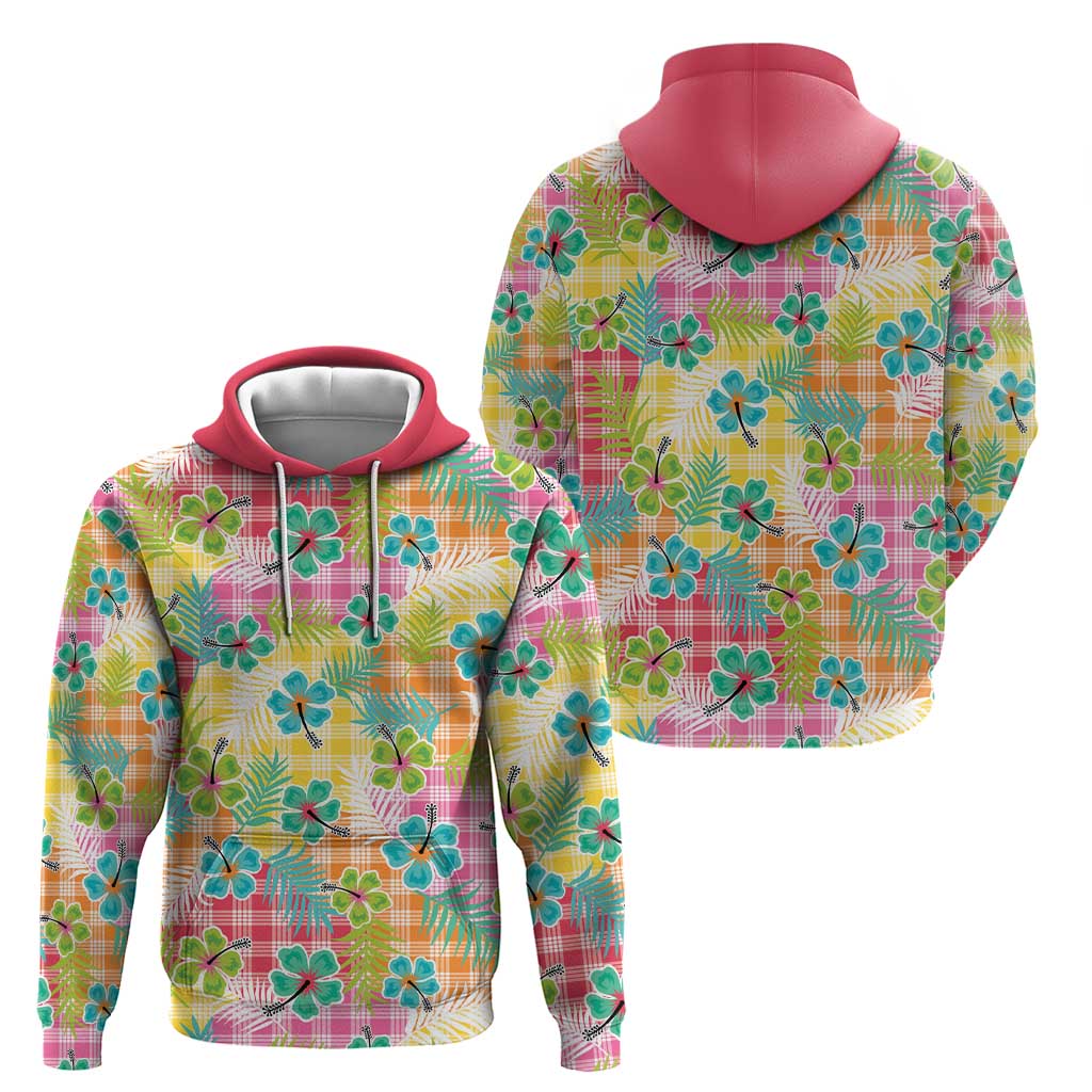 Hawaiian Palaka Zip Hoodie Hibiscus Palm Leaf Pattern - Polynesian Pride